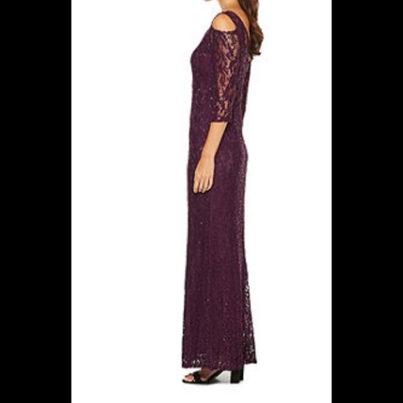 Blu Sage Lace Merlot Cold Shoulder gown 16 NWT - Picture 3 of 9